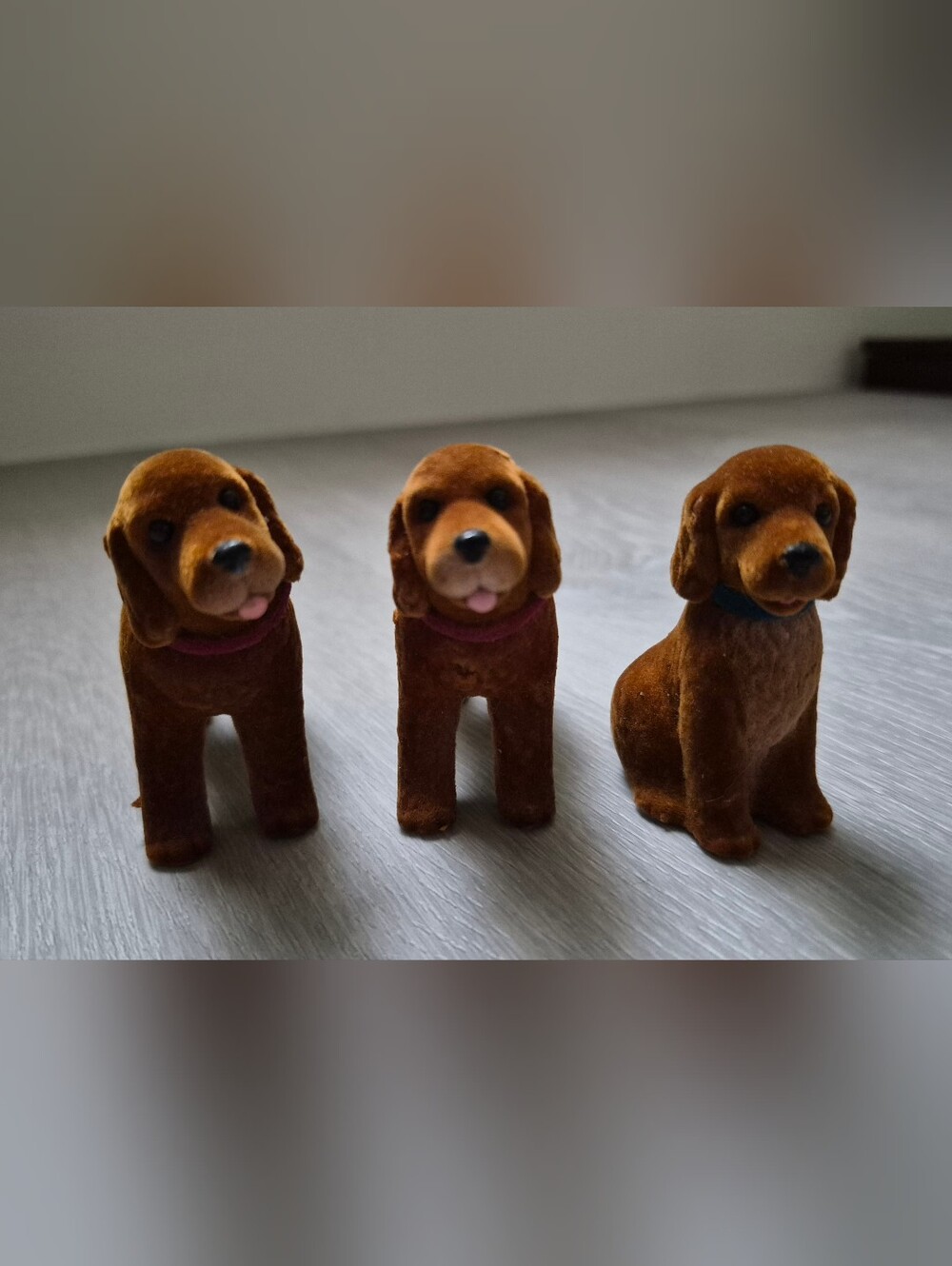 3 Vintage Flocked Brown Irish Setters Dogs Barbie Dollhouse Pets